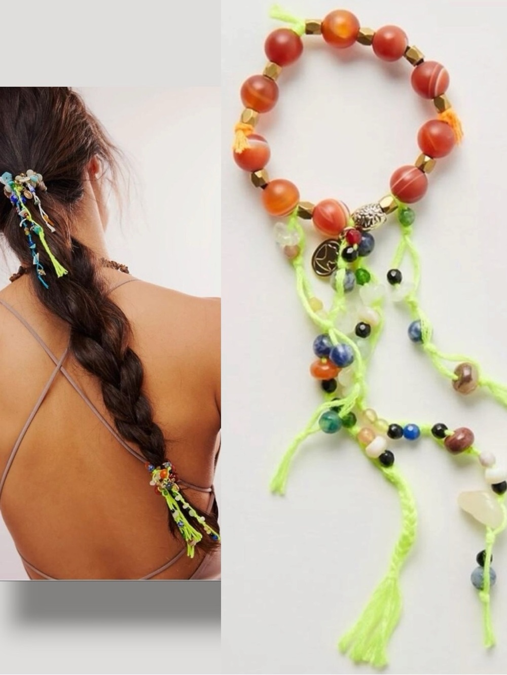 Free People Ariana Ost The Sand Dripp Hair Tie in Lime Green NWT Bracelet